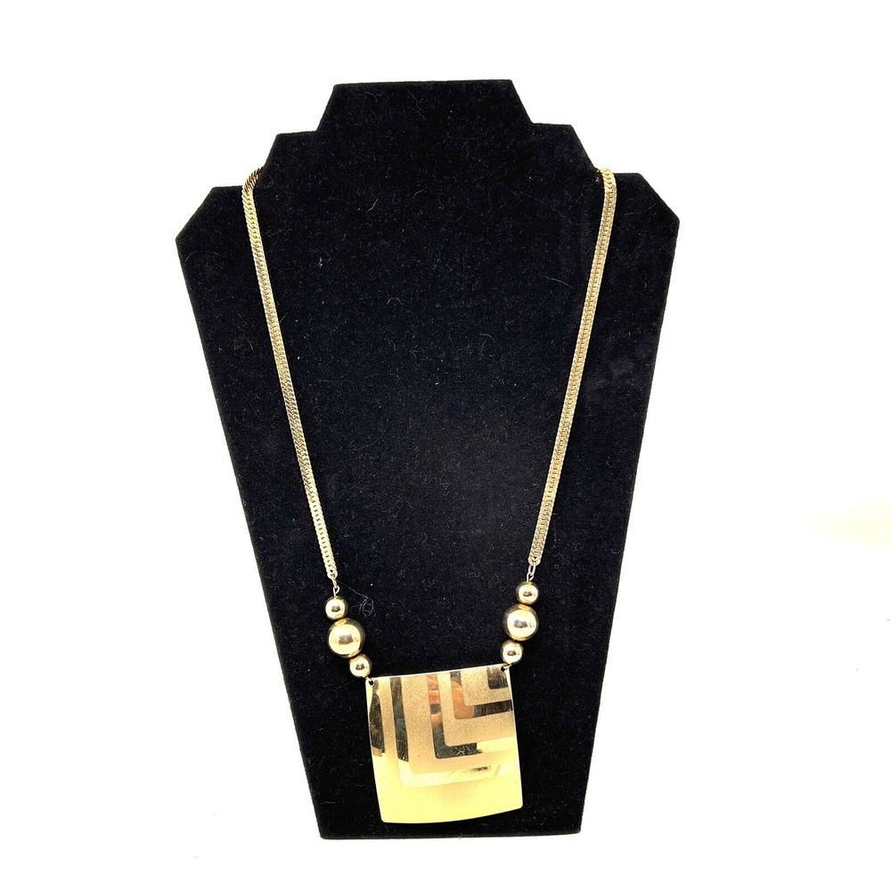 French 1970's Kitsch Modern Vintage Long‎ Chain Large Square Pendant Necklace